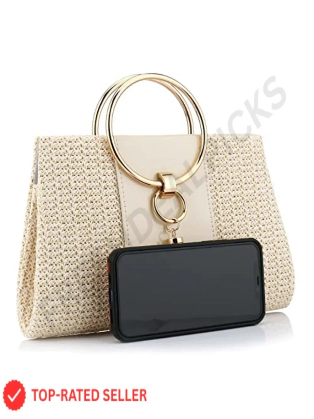 Straw Crossbody Clutch Evening Bag with Chain